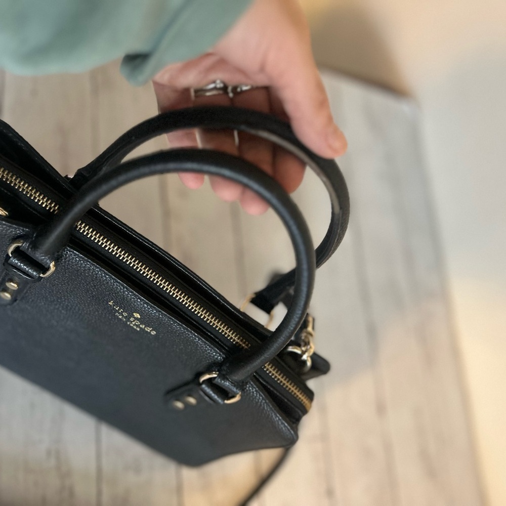 kate spade Black Pebbled Leather Satchel with Crossbody Strap - Picture 14 of 14